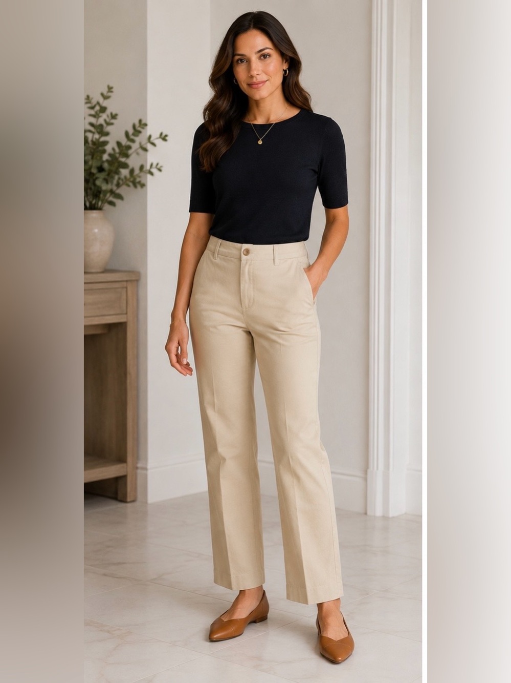 Talbots Straight-Leg High-Rise Pants - Cream